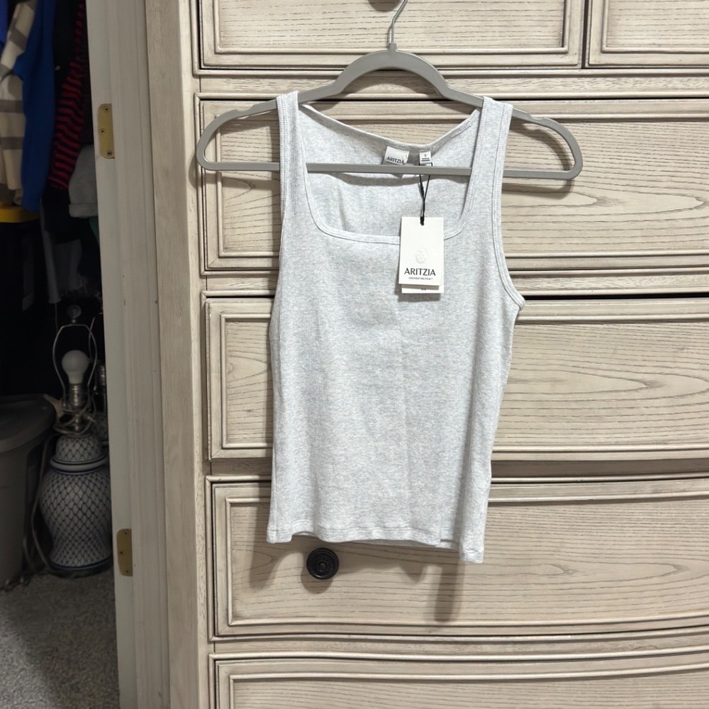 Aritzia Sunday Best Frequency Tank Top Heather Cloud White Ribbed Square Neck S
